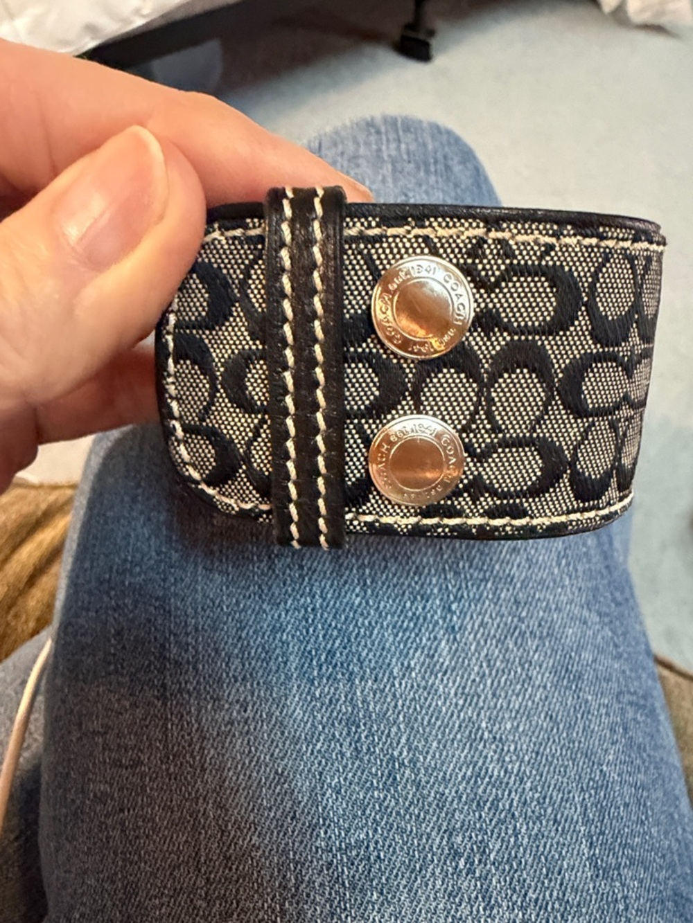 Coach Black and Tan Signature Snap Bracelet 8”L  X 1 1/4”W Excellent Condition